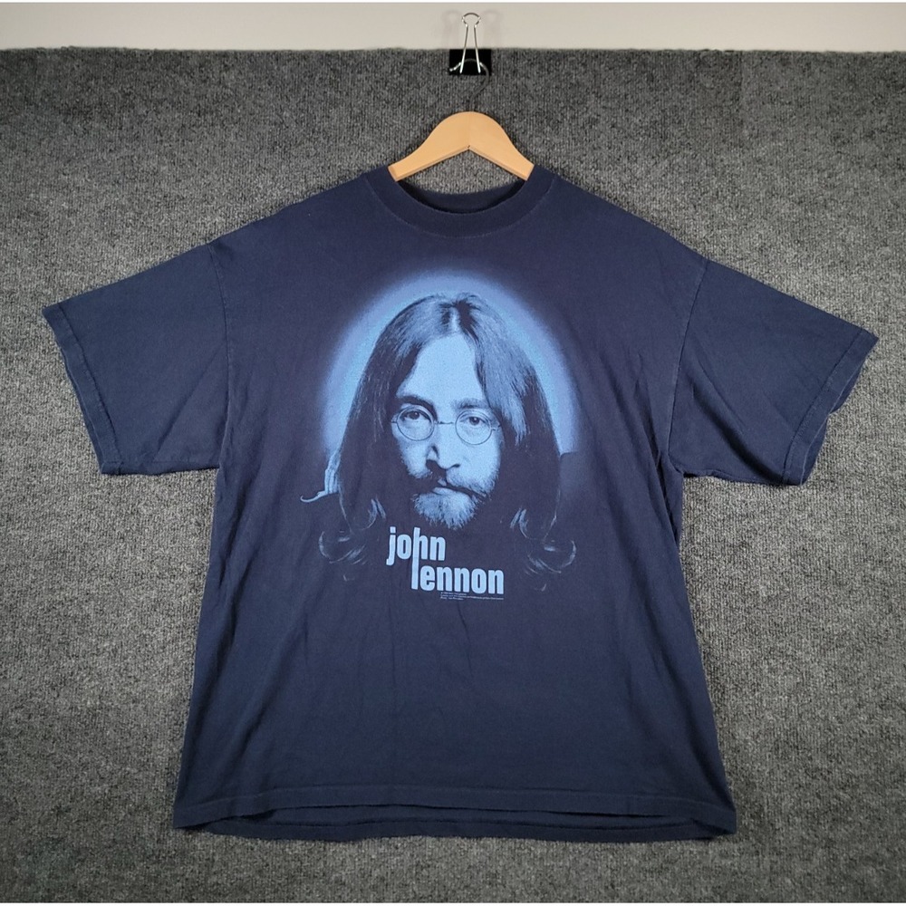 Vintage 90s John Lennon The Beatles Band Shirt Mens XL Yoko Ono Blue Music Tour